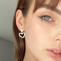 Organic Finish Heart Drop Earrings in Silver