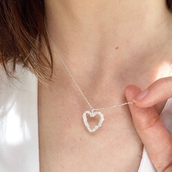 Organic Finish Heart Necklace in Silver
