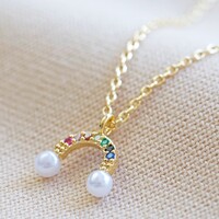 Pearl and Crystal Rainbow Pendant Necklace in Gold