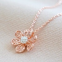 Rose Gold and Silver Flower Pendant Necklace