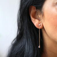Pearl Drop Chain Earrings in Rose Gold
