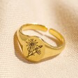 Lisa Angel Gold Personalised Birth Flower Adjustable Oval Signet Ring