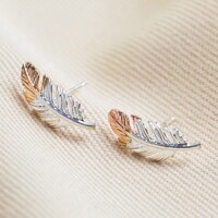 Silver Dipped in Rose Gold Feather Earrings