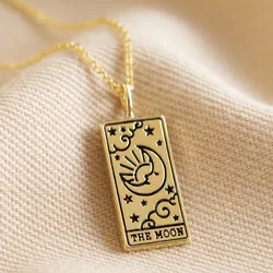 Gold The Moon Tarot Card Pendant Necklace