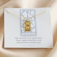 Gold 'The World' Tarot Card Pendant Necklace in Packaging