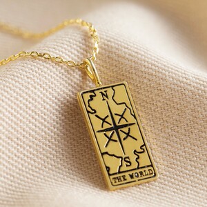 Gold 'The World' Tarot Card Pendant Necklace