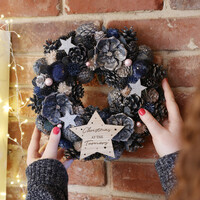 Personalised Navy Blue Pinecone and Flower Wreath