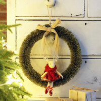 Vintage Bristle Wreath and Bow With Reindeer