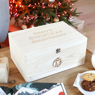 Personalised Wooden Christmas Countdown Advent Hamper Box