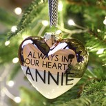 Personalised 'In Our Hearts' Metallic Dipped Ceramic Heart Bauble