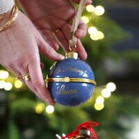 Personalised 'No Peeking' Secret Opening Bauble in Blue