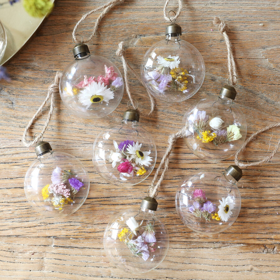 Personalised Set Of 3 Pastel Dried Flower Bauble Lisa Angel