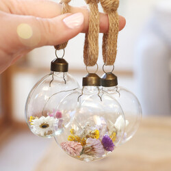 Set Of Three Pastel Dried Flower Baubles