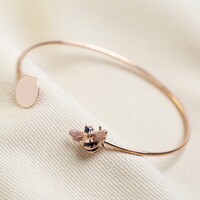 Disc and Bee Open Bangle in Rose Gold