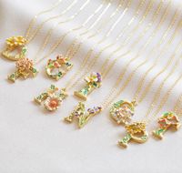 Floral Initial Necklace in Gold