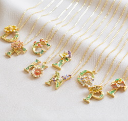 Floral Initial Necklace in Gold