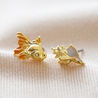 Mismatched Fish and Shell Earrings in Gold
