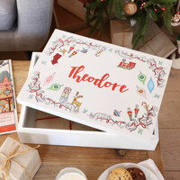 Personalised Colourful Toy Print White Wooden Christmas Eve Box