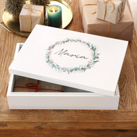 Personalised Wreath Print Wooden Christmas Box