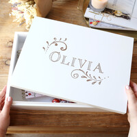 Personalised Vintage Swirls White Wooden Box