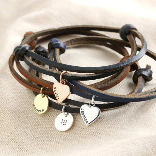 Bracelet-leather cord bracelet with charms-charms-personalized-charm bracelet