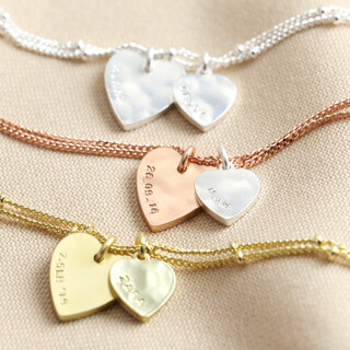 Personalised Double Hammered Heart Charm Bracelet