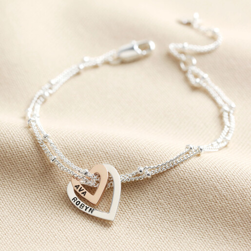 Lisa Angel Mixed Metal Personalised Heart Outline Charm Bracelet