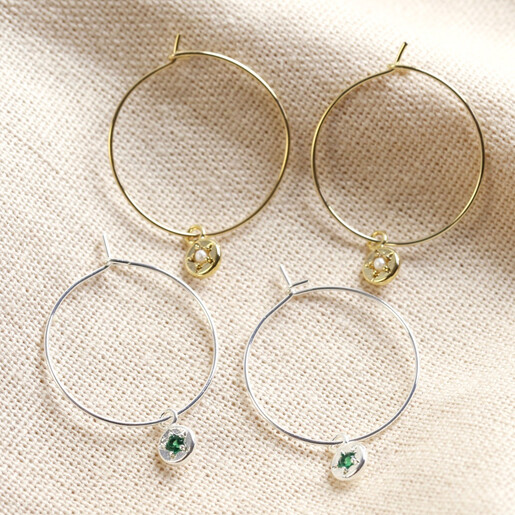 Lisa Angel Ladies' Personalised Birthstone Charm Hoop Earrings