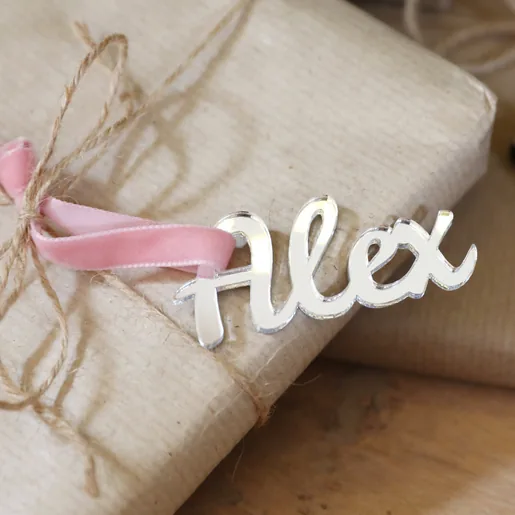 Personalised Set of 3 Silver Acrylic Name Gift Tags