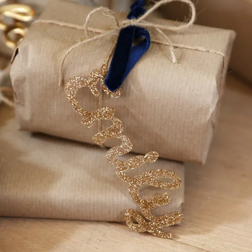 Personalised Set of 3 Gold Glitter Acrylic Name Gift Tags