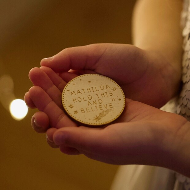 Personalised Wooden 'Believe' Christmas Token Personalised Wooden 'Believe' Christmas Token