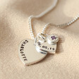 Personalised Sterling Silver Double Heart and Birthstone Charm Necklace
