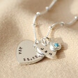 Handmade Personalised Sterling Silver Double Heart and Birthstone Charm Necklace
