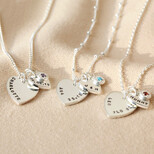 Personalised Sterling Silver Double Heart and Birthstone Charm Necklace