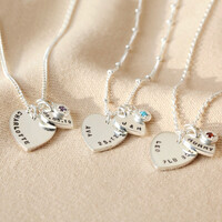 Personalised Sterling Silver Double Heart and Birthstone Charm Necklace