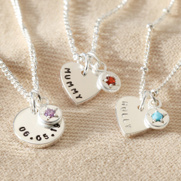 Personalised Sterling Silver Birthstone Charm Necklace Personalised Sterling Silver Birthstone Charm Necklace
