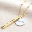 Personalised Affirmation Bar and Charm Necklace in Gold Mixed Metal