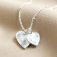 Lisa Angel Silver Personalised Double Hammered Heart Charm Necklace