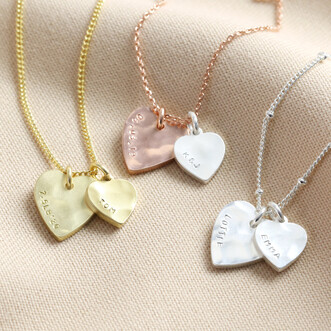 Personalised Double Hammered Heart Charm Necklace