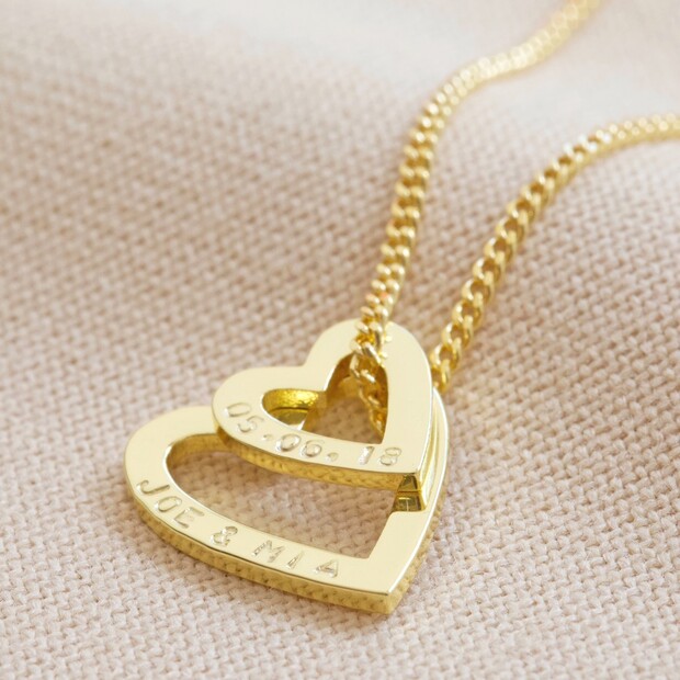 Personalised Double Heart Outline Pendant Necklace | Lisa Angel