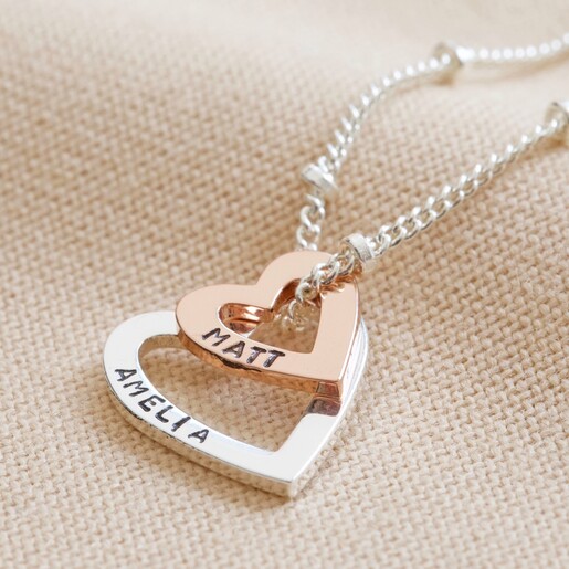 Personalised Double Heart Outline Pendant Necklace | Lisa Angel