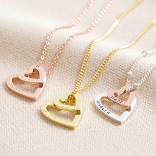 Personalised Double Heart Outline Pendant Necklace