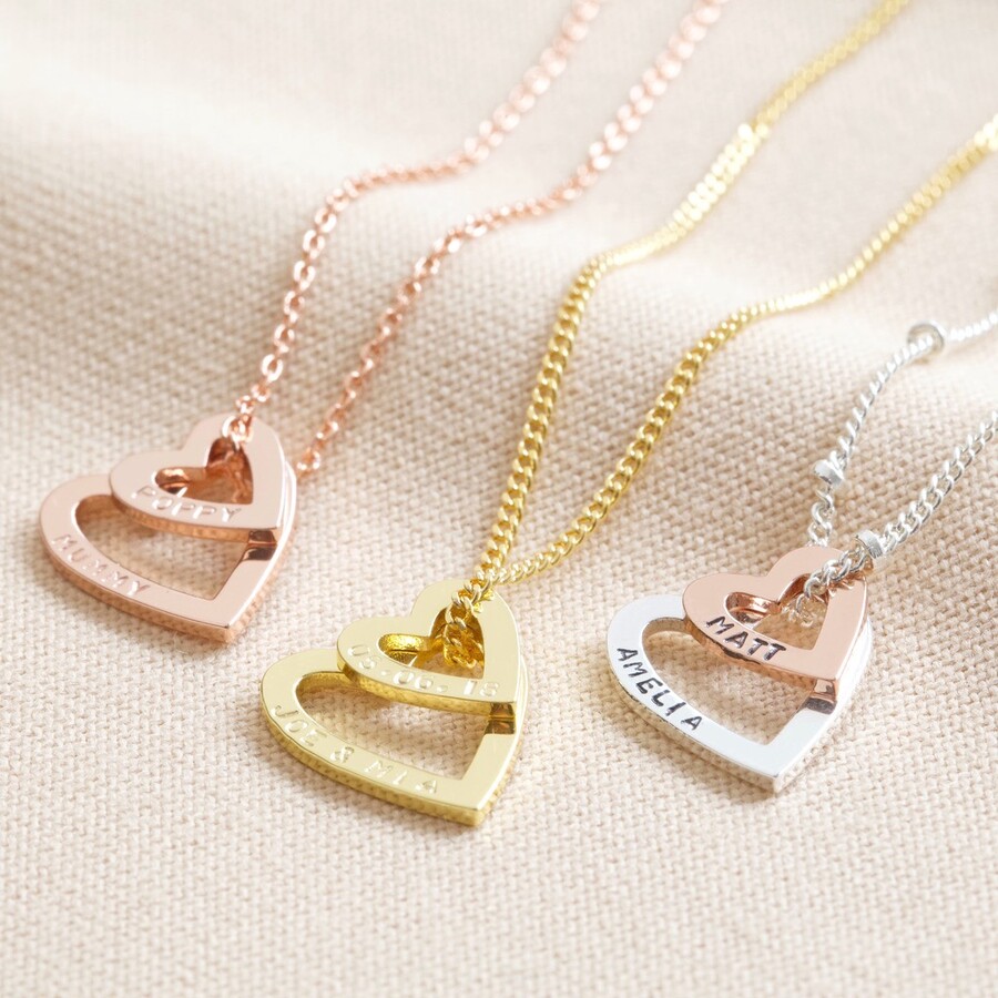 Personalised Double Heart Outline Pendant Necklace | Lisa Angel