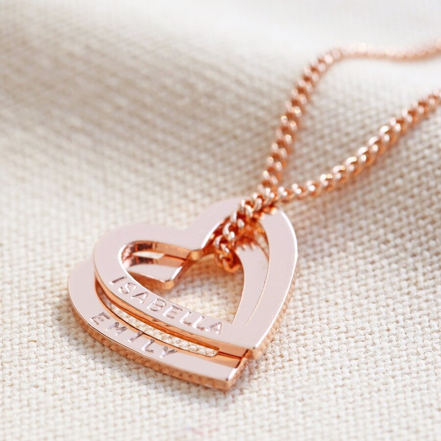 Dolce Valentina Personalised Family Heart Pendant - Sterling Silver With Cubic Zirconia, Engrave Any 4 Names