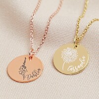 Personalised Gold Sterling Silver Birth Flower Disc Necklace