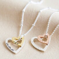 Personalised Gold Sterling Silver Double Heart Outline Necklace
