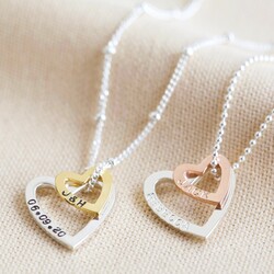 Personalised Gold Sterling Silver Double Heart Outline Necklace