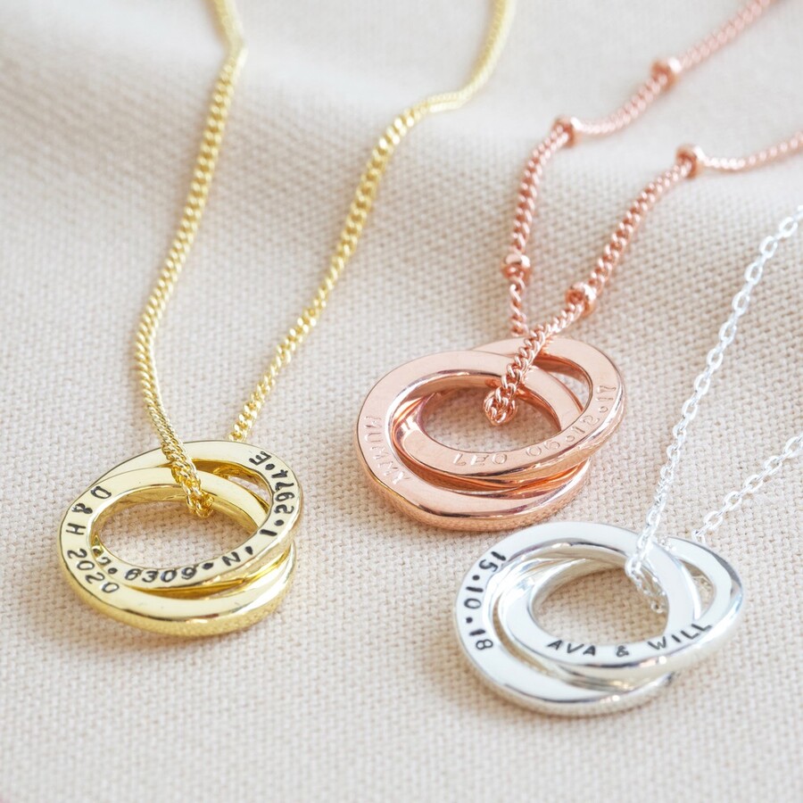Anniversary Gift Necklace: Anniversary Gifts for Women, Wedding Anniversary, Girlfriend Gift, Wife Gift, 2 Linked Circles, Gold