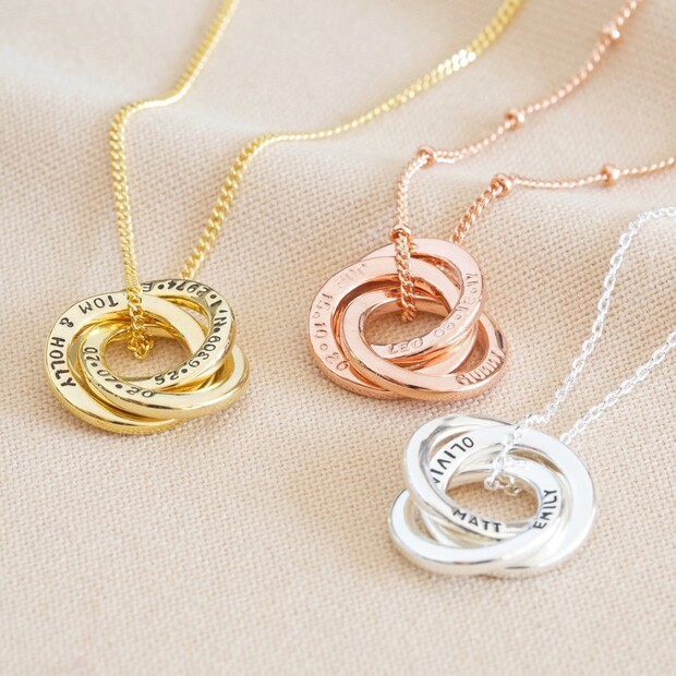 Personalised Interlinked Russian 2 Rings Necklace - Silver, Gold or Rose  Gold Tone Belle Fever – BELLE FEVER
