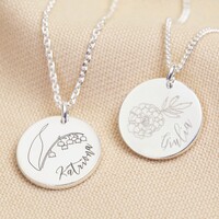 Personalised Sterling Silver Birth Flower Disc Necklace